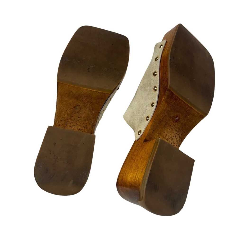 VICENZA taupe suede Leather Wooden Sandals / Clogs size 7 - Picture 6 of 8
